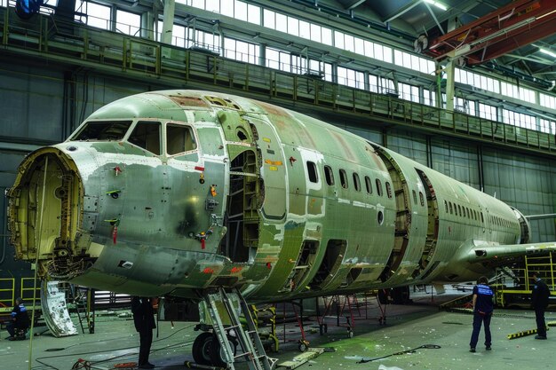 Foto avião desmontado para reparos e modernização em sófia, bulgária