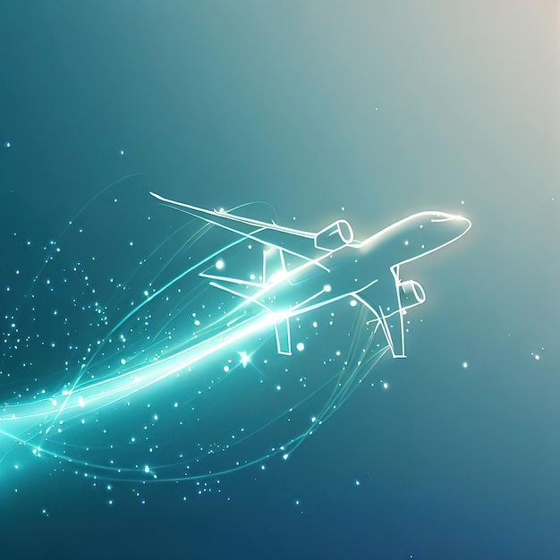 Foto avião digital 3d estrutura vetorial abstrata de um avião de passageiros no fundo azul