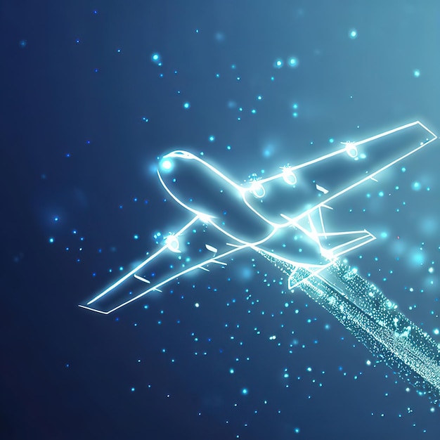 Foto avião digital 3d estrutura vetorial abstrata de um avião de passageiros no fundo azul