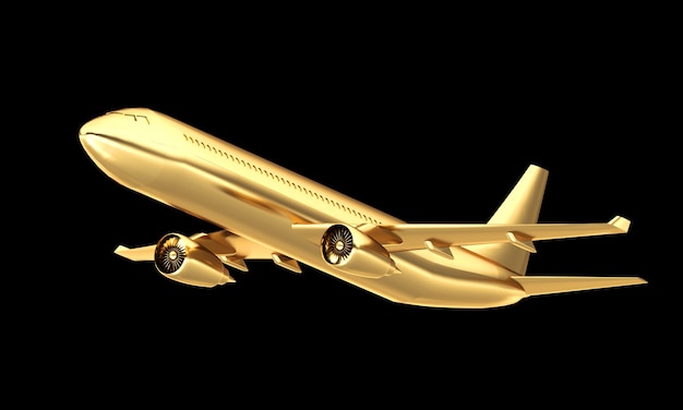 Avião dourado isolado. Conceito de viagens caras.