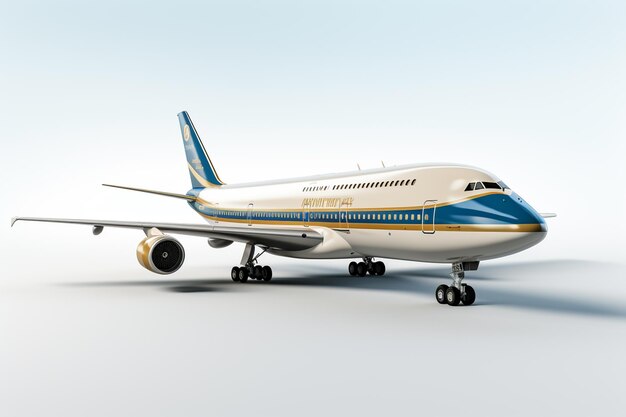Avião em um fundo de céu azul renderização 3D