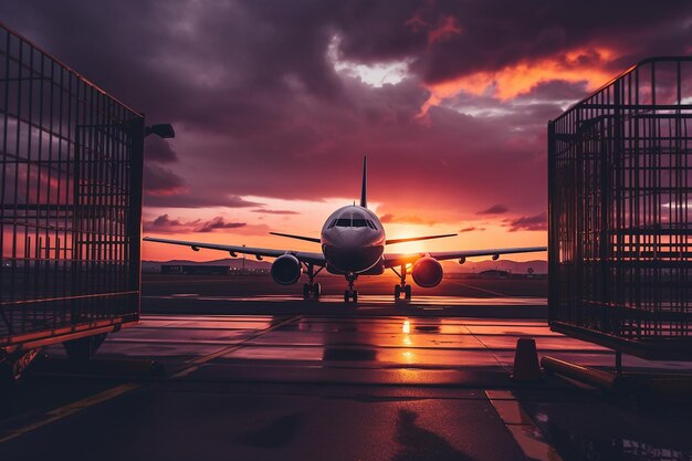 Foto avião estacionado em um portão com ponte de jato anexada