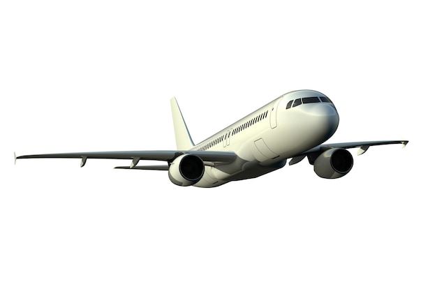 Avião isolado em fundo branco renderização 3D