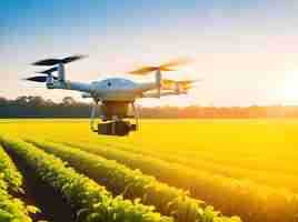 Foto avião no campo tendência tecnológica futurista no conceito de agricultura de fazenda inteligente