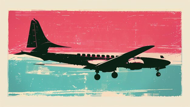 Avião retro com fundo rosa e azul