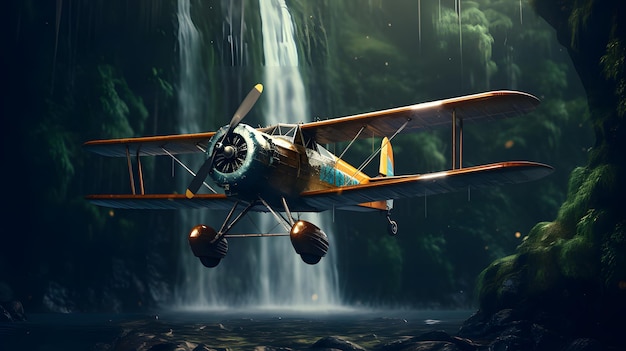 Avião vintage no fundo da floresta IA generativa