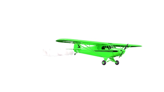 Avião voando e banner no céu azul. Ilustração 3D