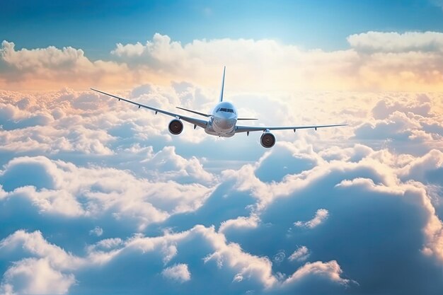 avião voando no céu azul com nuvens