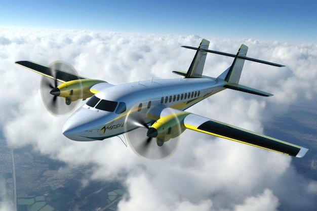 Aviões elétricos com ponta de asa com painéis solares e recursos de eficiência energética criados com IA gerativa