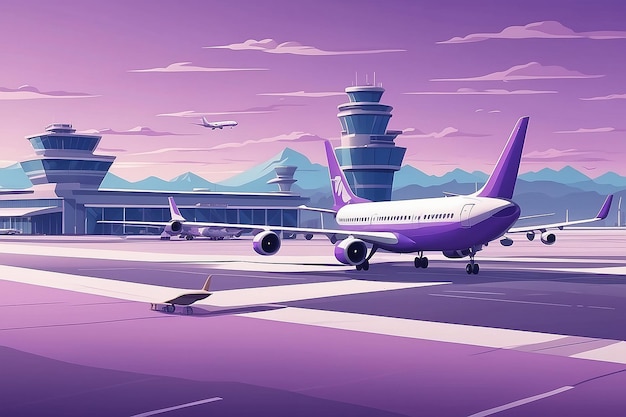 Aviões na pista de um aeroporto moderno