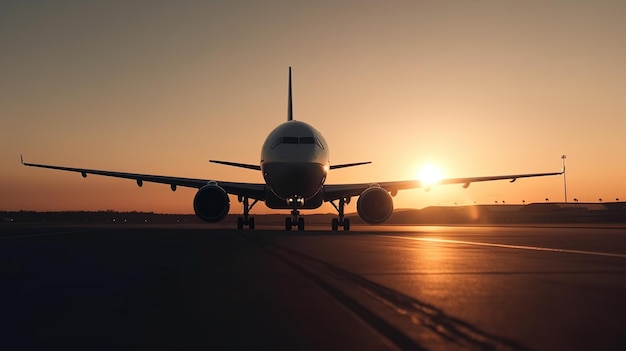 Foto avión al atardecer