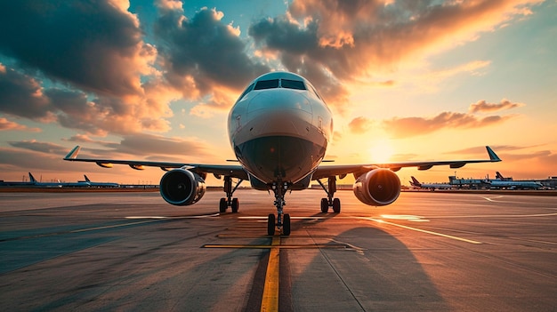 Foto avión al atardecer