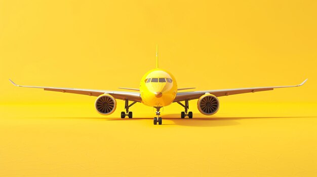 Foto un avión amarillo elegante y brillante está estacionado en una pista de aterrizaje el avión está rodeado por un fondo amarillo brillante