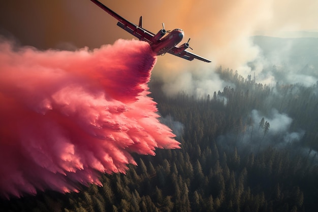 El avión apaga un incendio forestal