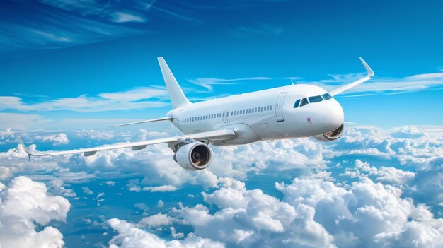 avión blanco contra el cielo azul con nubes blancas