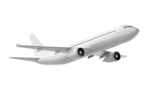 El avión blanco despega aislado en blanco