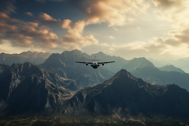 Un avión de carga proyecta una sombra sobre una cadena montañosa 00021 01