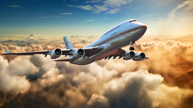 Avión en el cielo al atardecer