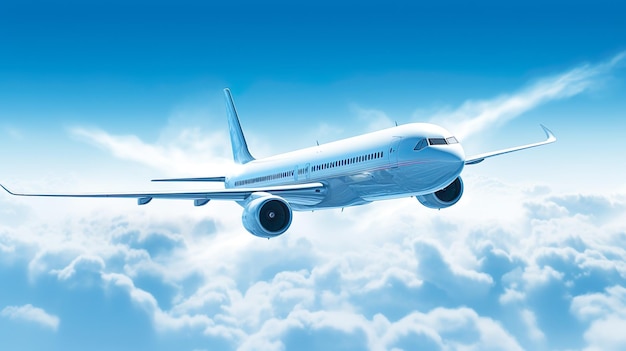 Avión en el cielo El avión está volando entre las nubes Ilustración plana