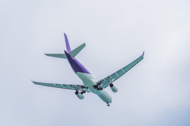 Avión en el cielo despegando o aterrizando