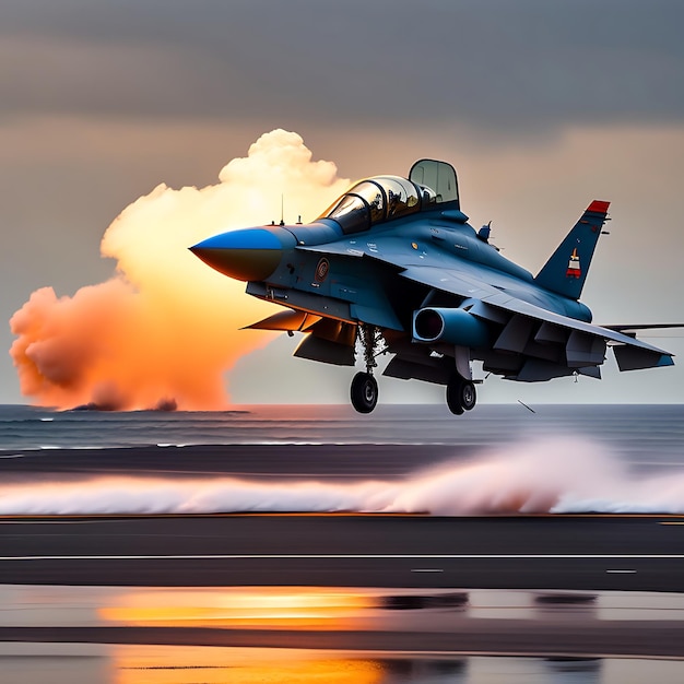 Un avión de combate despega de un portaaviones.