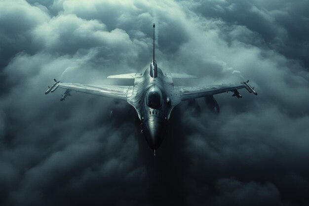 Avión de combate F-16 de la Fuerza Aérea de los Estados Unidos con piloto participa en la guerra y la operación militar especial participa en la batalla aérea