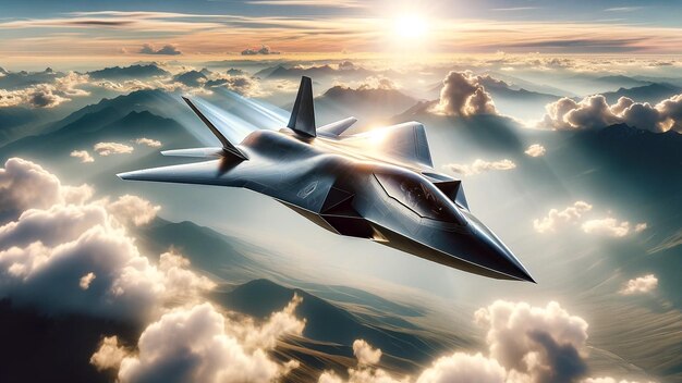 El avión de combate futurista se embarca en una misión de patrulla a gran altitud.