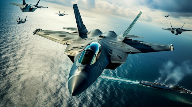Foto avión de combate militar en el cielo