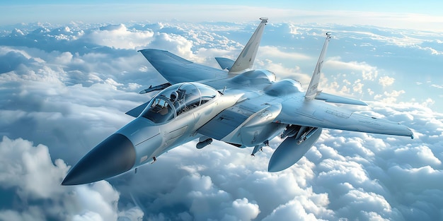 Un avión de combate militar volando sobre un cielo nublado