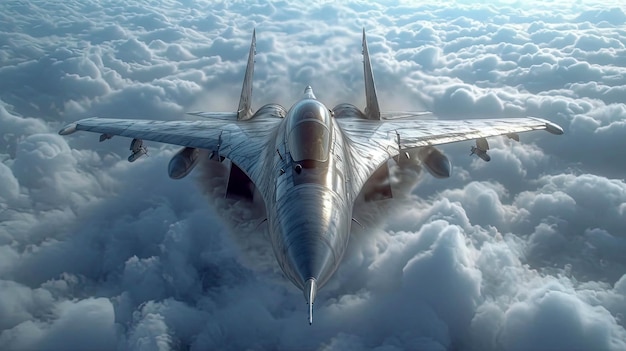 Un avión de combate en las nubes un avión militar vuela en el cielo