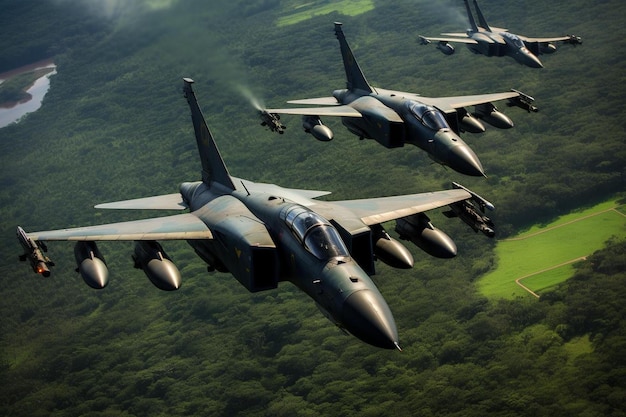 Un avión de combate vuela frente a una montaña.