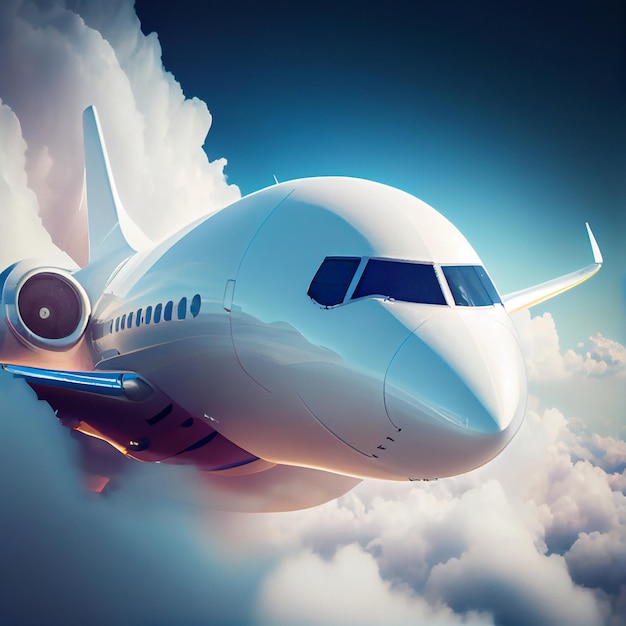 Avión comercial de pasajeros volando por encima de las nubes