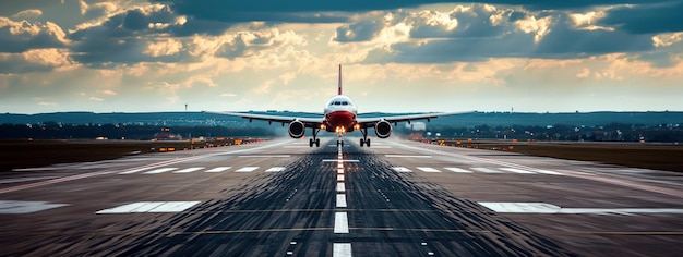 Foto un avión desciende suave y grácilmente realizando un suave aterrizaje en la pista.