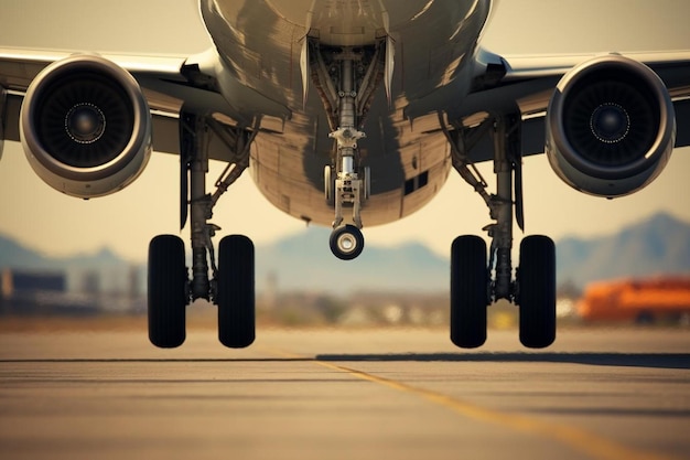 Foto un avión despega de la pista con las ruedas hacia abajo.