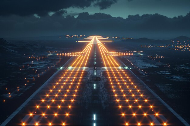 Foto un avión despegando de una pista de aterrizaje del aeropuerto por la noche