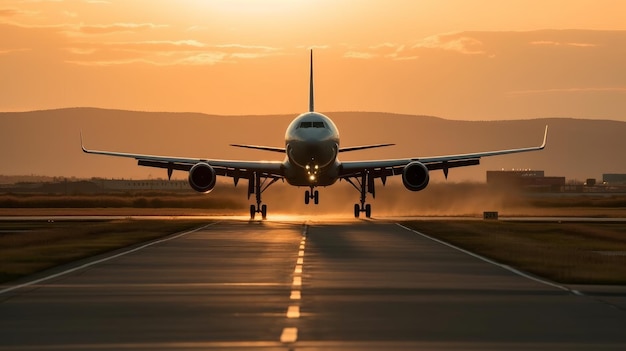 Un avión despegando de una pista generada por IA