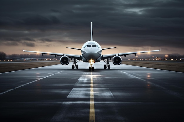 Foto avión despegando de la pista por la noche