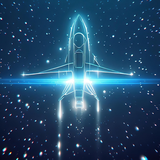 Avión digital 3D Vector abstracto del avión de pasajeros en el fondo azul Turismo de viajes