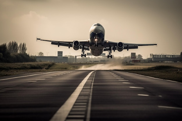 Un avión está a punto de aterrizar en una pista.