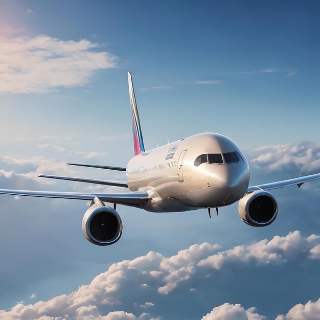 El avión está volando en el cielo azul.