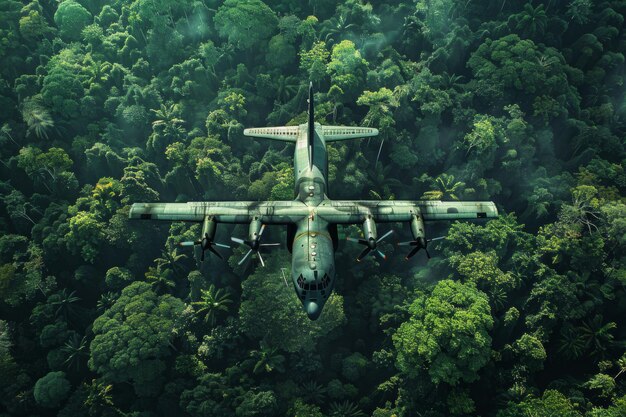 un avión está volando sobre el bosque y los árboles son verdes