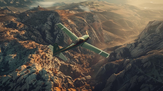 un avión está volando sobre una montaña con las palabras el avión en el lado