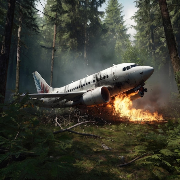 El avión se estrelló en el bosque.