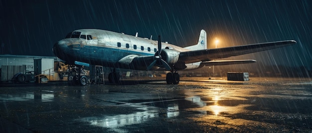 Avión de guerra militar post apocalipsis paisaje panorámico adondoned poster foto lluvia verdor noche