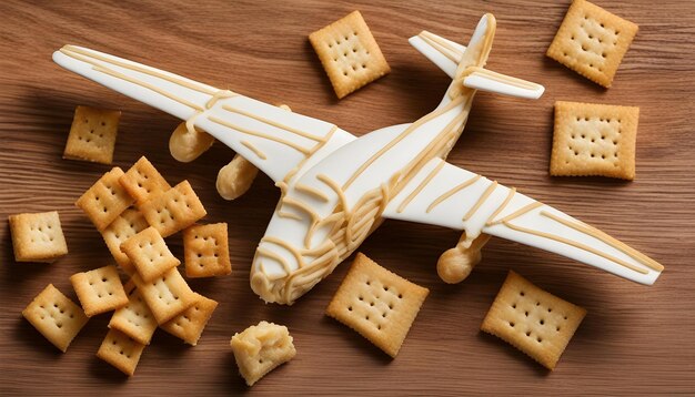 Foto un avión hecho de galletas y galletas está en exhibición