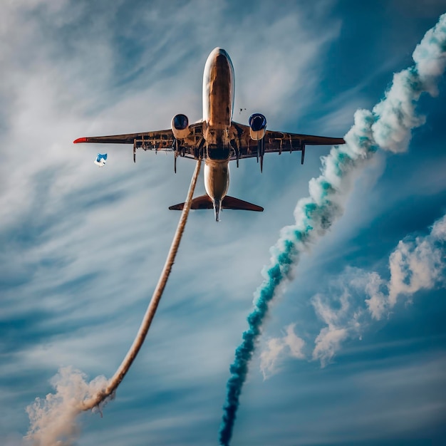 avión en humo azul