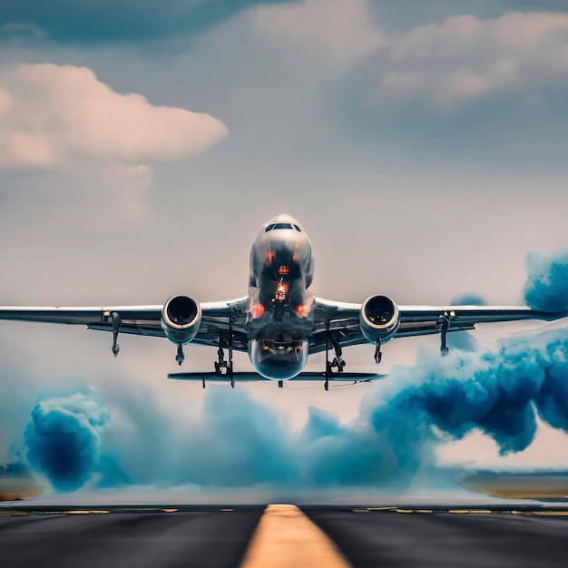 avión en humo azul