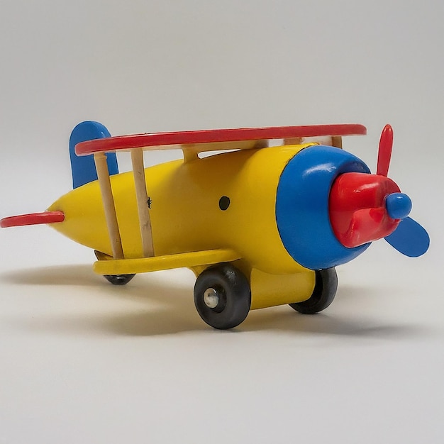 un avión de juguete con una nariz azul y una nariz roja
