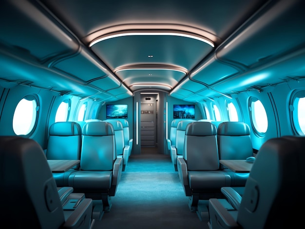 Un avión con una luz interior azul