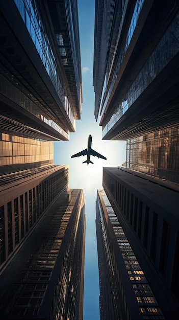 El avión en medio de los gigantes urbanos